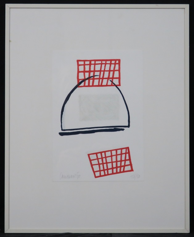 Hans Landsaat: Zeefdruk, Heuvels/schaduwen - Ingelijst verkocht voor € 35!