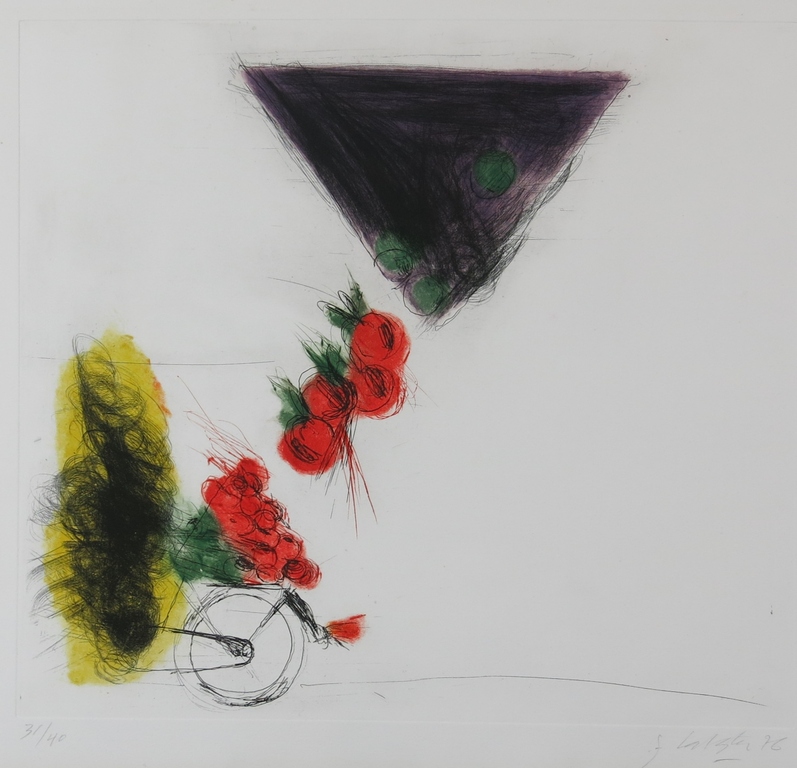 Ger Lataster: Ets en aquatint, Compositie met fiets verkocht voor € 80!