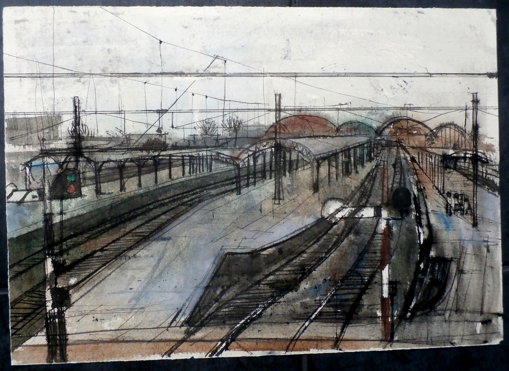 Kees Franse - aquarel: station Utrecht - 1964 kopen? Bied vanaf 75!