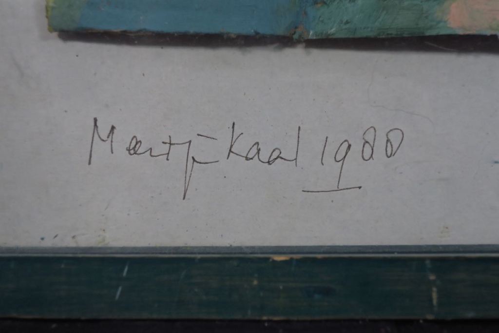 Meertje Kaal: Olieverf en collage op karton, De witte boord employe - Ingelijst kopen? Bied vanaf 1!
