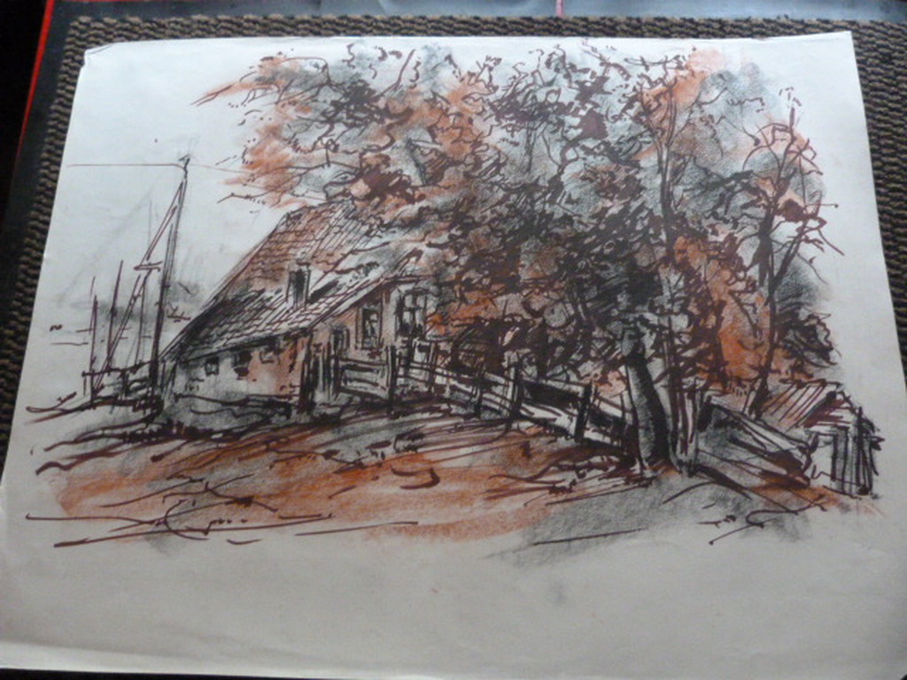 Jobst Heinrich Frese ( 1914 - 1986 ) - aquarel - bomen/huis. kopen? Bied vanaf 1!