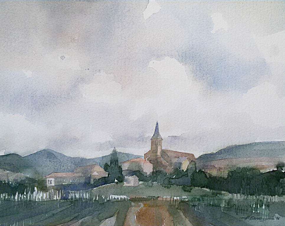 Hen Euverman - Landschap, aquarel kopen? Bied vanaf 40!