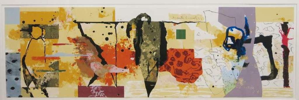 Beniti Cornelis: Zeefdruk, Abstracte compositie - Ingelijst (bijzonder formaat) verkocht voor € 150!