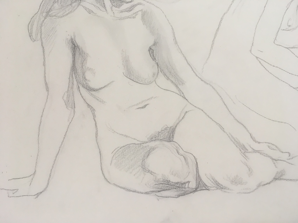 Onbekende kunstenaar -  Schets potlood op papier - 2 x naakt kopen? Bied vanaf 1!