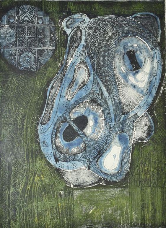 Bruce Onobrakpeya: Deep Etching Luwie. Met zeer mooie lijst  verkocht voor € 400!