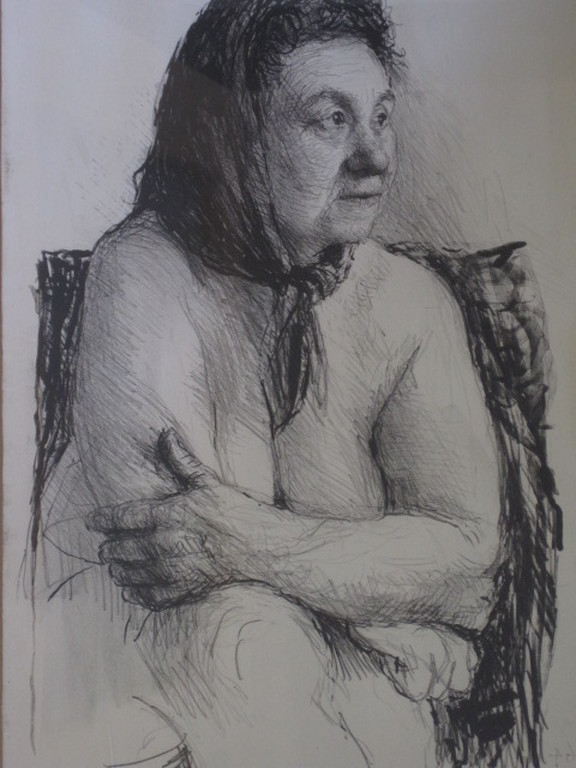 Aat Veldhoen (1934-) Amsterdam grote litho "zittend naakt" gesigneerd potlood verkocht voor € 55!