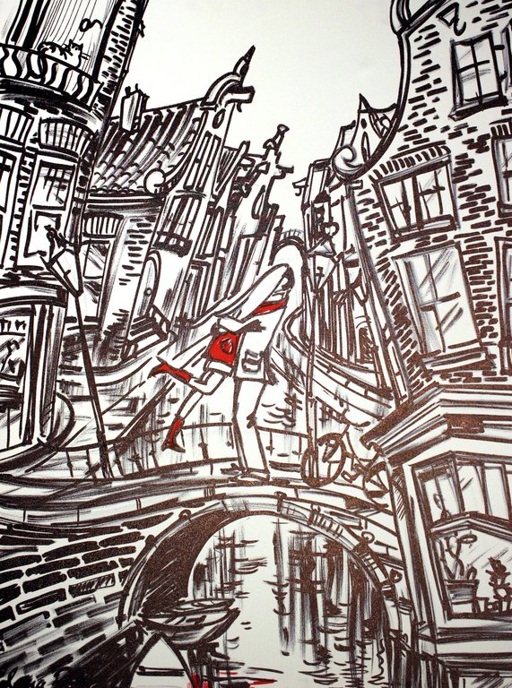 Elena Polyakova: Acrylverf ,Een paar in Amsterdam verkocht voor € 185!