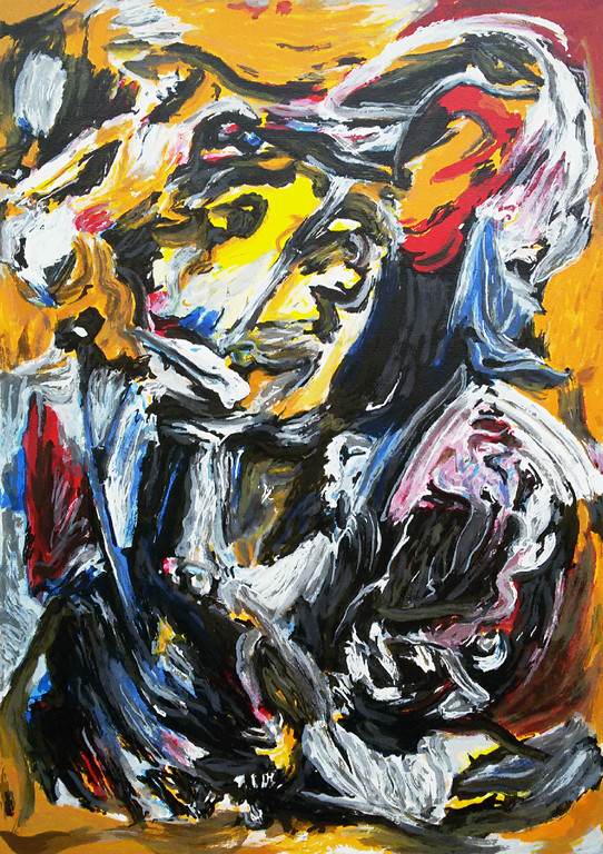 Theo Wolvecamp - Abstracte voorstelling, zeefdruk verkocht voor € 175!