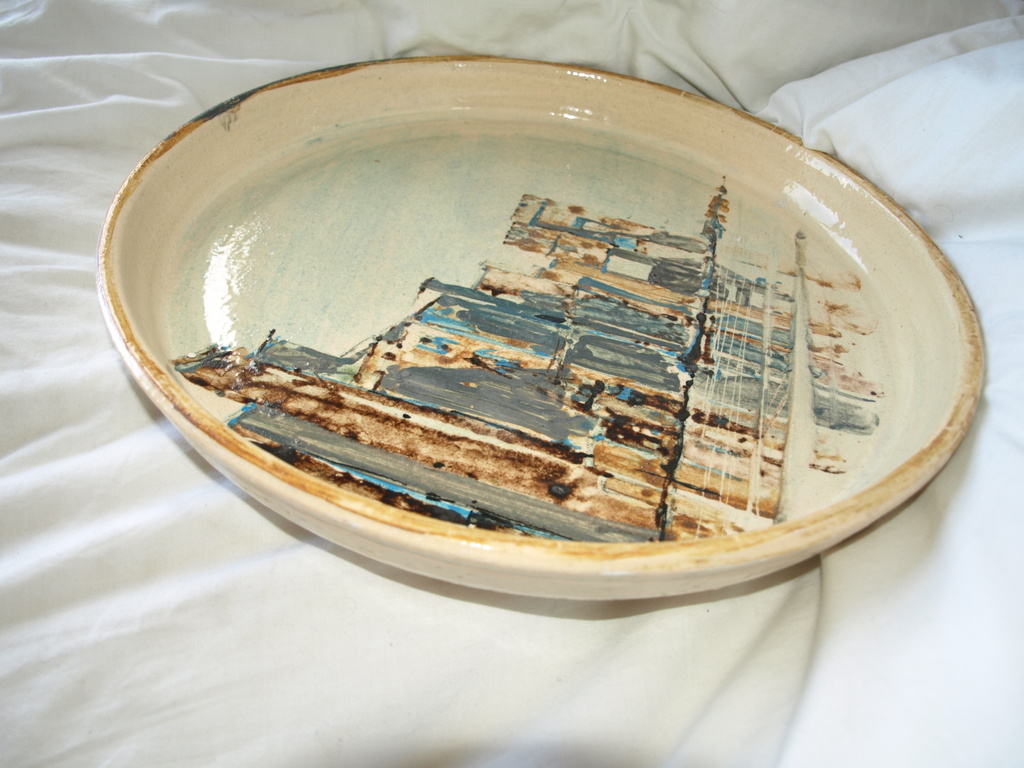 JAN GROENHART (1952) - gesigneerde schildering op aardewerk – Pakhuis-1990  kopen? Bied vanaf 75!