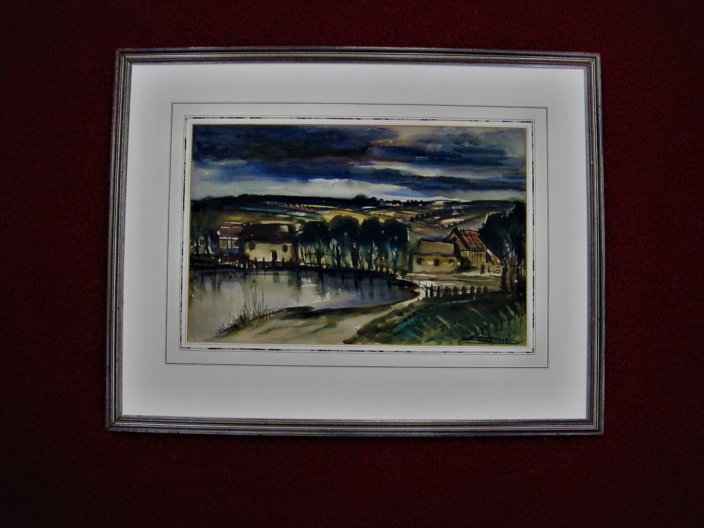 Weergaloos mooi Aquarel "Avond boven Limburgs landschap" van Jac Mels  verkocht voor € 50!