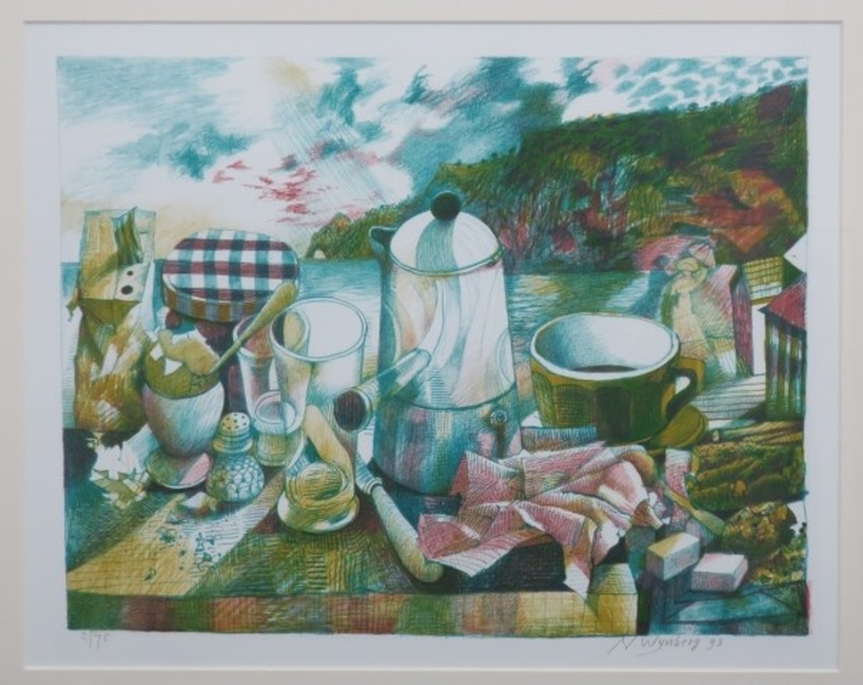 Nicolaas Wijnberg: Litho, Ontbijt aan een meer - Ingelijst kopen? Bied vanaf 80!