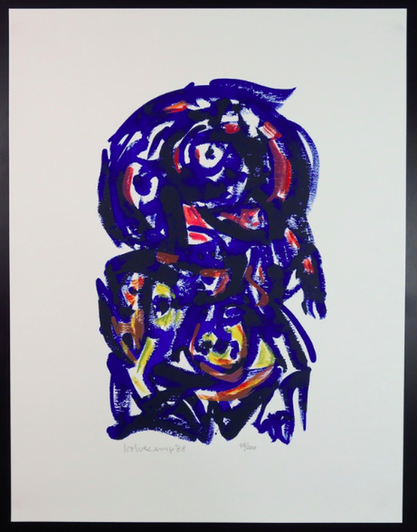 Theo Wolvecamp: Zeefdruk, Blauw figuur verkocht voor € 150!