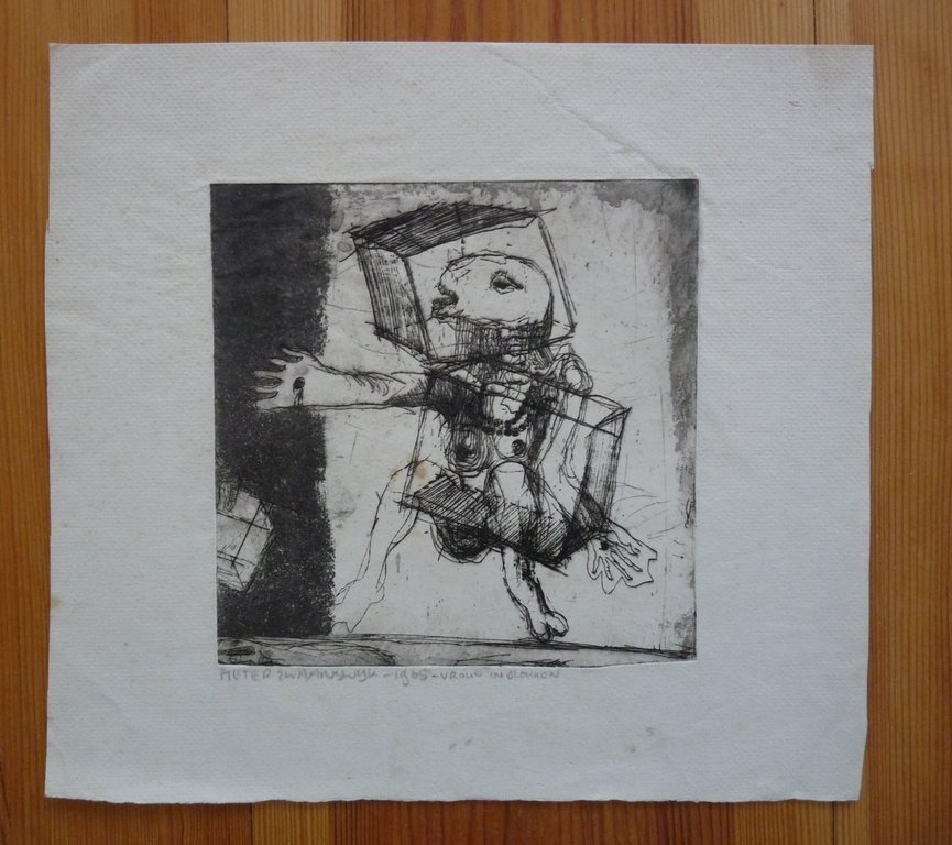 Pieter Zwaanswijk, ets, vrouw in blokken kopen? Bied vanaf 1!