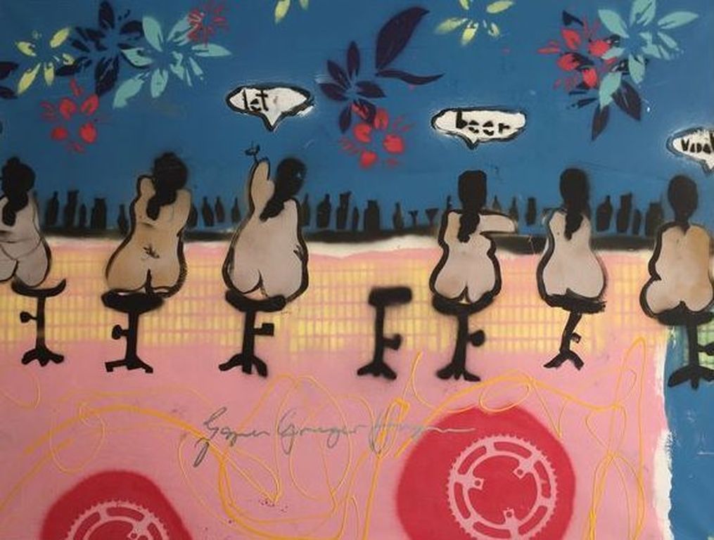 Greger Espen Hagen schilderij, bar ladies, gesigneerd verkocht voor € 170!