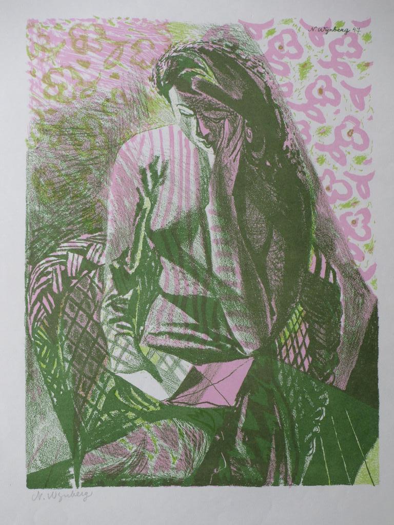 Nicolaas Wijnberg, Brief lezende vrouw, Kleurenlitho verkocht voor € 35!