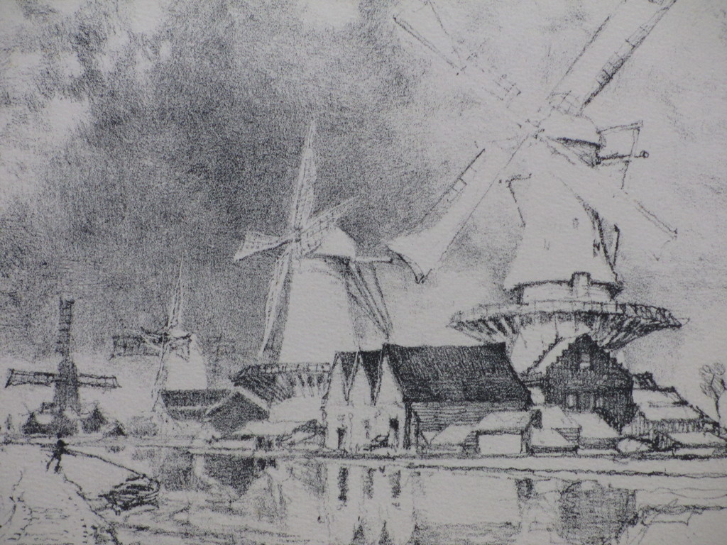 Joseph Pennell, Hollands dorp met molens langs een kanaal, Litho kopen? Bied vanaf 1!