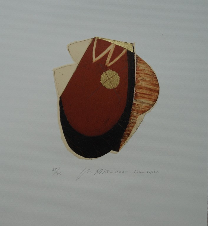 Jan Naezer - gesigneerde etscollage met bladgoud - 2002 kopen? Bied vanaf 1!