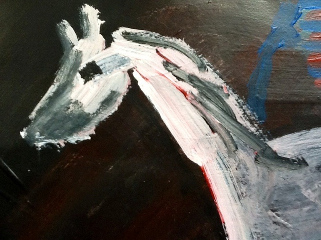 Ruven Levav ,Teddybeer op paard, grote gouache kopen? Bied vanaf 45!