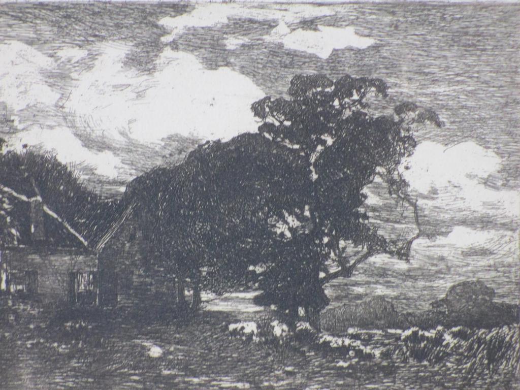 Willem de Zwart, Boerderij tussen bomen, Ets kopen? Bied vanaf 45!