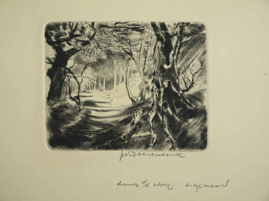 Theo Beerendonk (1905–1979) : Ets, droge naald - Bos – gesigneerd – ca 1950 kopen? Bied vanaf 25!