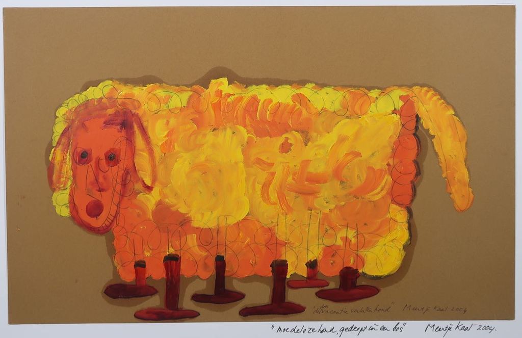 Meertje Kaal: Olieverf op karton, Moedeloze hond.. - Ingelijst kopen? Bied vanaf 1!