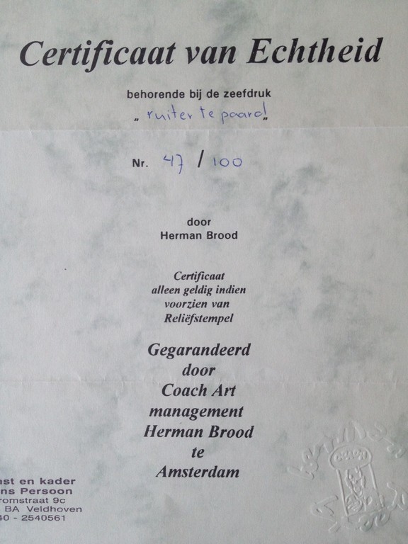 Herman Brood, grote gesigneerde zeefdruk, 'Ruiter te paard' kopen? Bied vanaf 350!