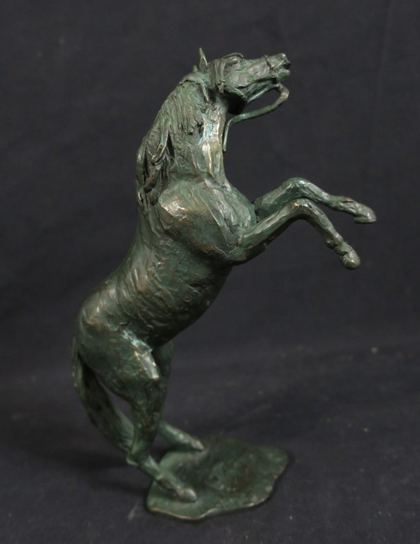 Onbekend gesigneerd: Gepatineerd brons, Steigerend paard kopen? Bied vanaf 1!