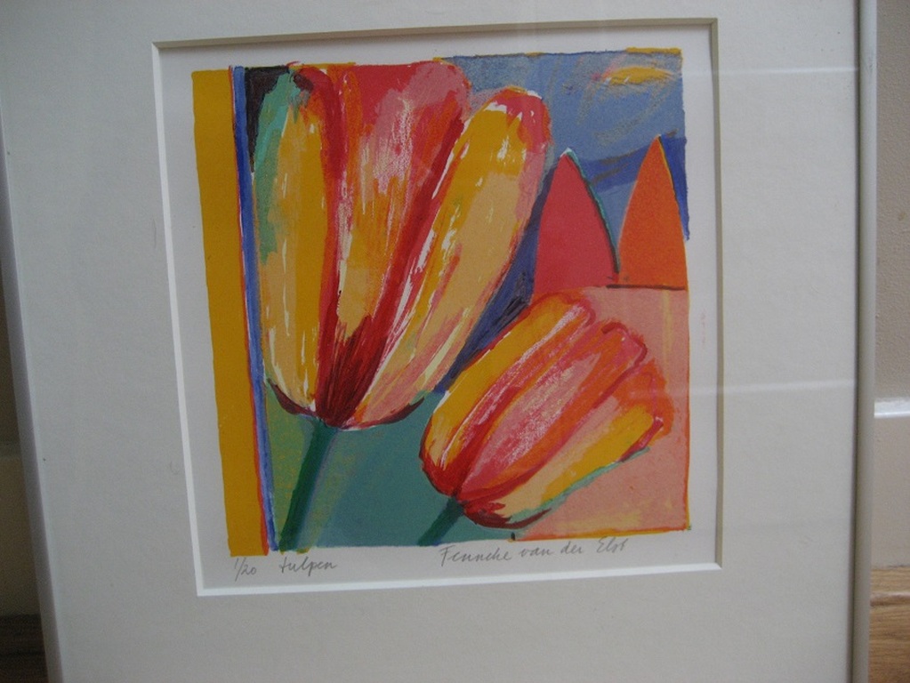 Fenneke van der Elst - ingelijste zeefdruk - 'Tulpen' verkocht voor € 40!
