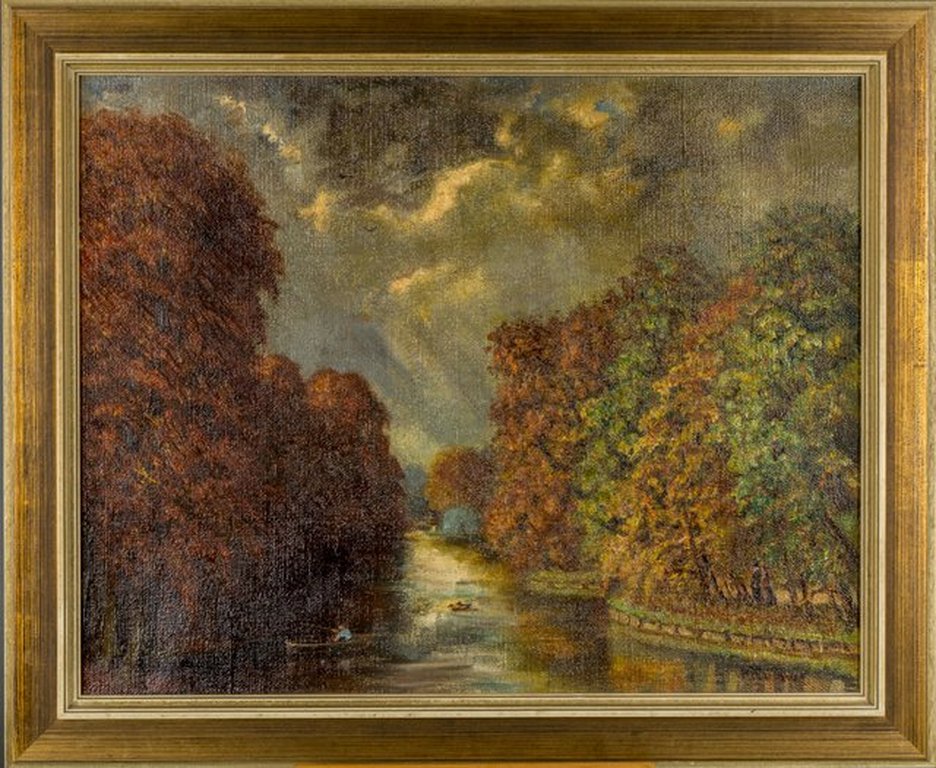 Visser tussen herfstige bomen, olieverf op doek, onduidelijk gesigneerd kopen? Bied vanaf 1!