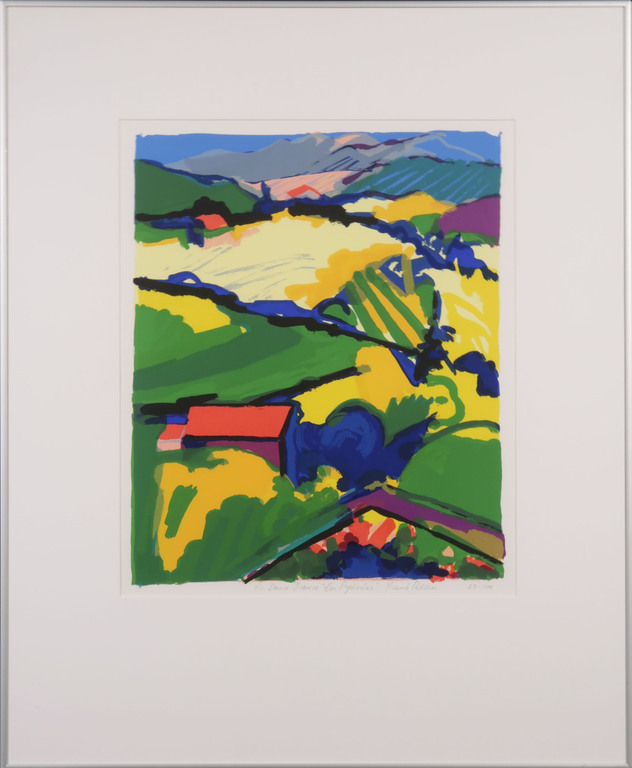 Frank Rosen: Zeefdruk, La Douce France les Pyrenees - Ingelijst verkocht voor € 65!