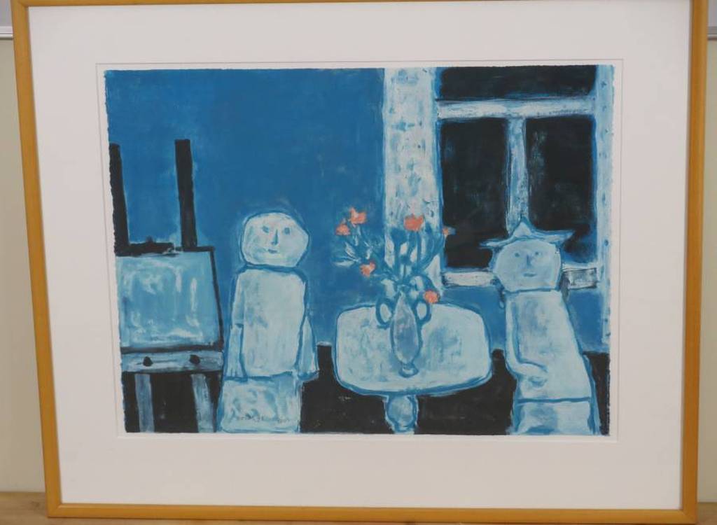 Jan Roede: Litho, Twee blauwe figuren - Ingelijst kopen? Bied vanaf 150!
