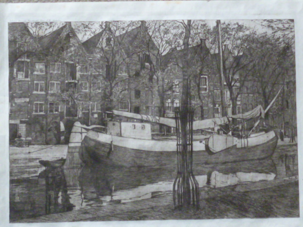 Pol Dom - ets - Schuit in Amsterdamse gracht verkocht voor € 40!