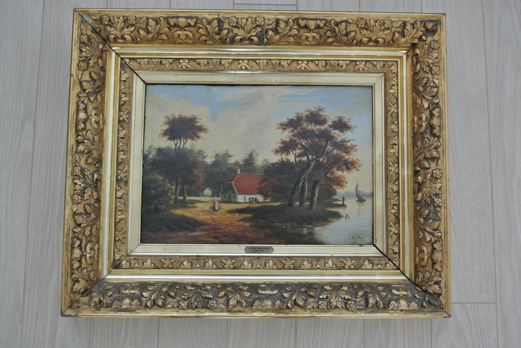 AJ Sap van Drenthe, Olieverf op Eikenpaneel, Boerderijlandschap verkocht voor € 125!