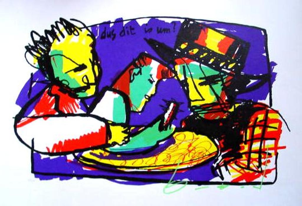 HERMAN BROOD, grote gelimiteerde en handgesigneerde zeefdruk 'Dus dit is um' verkocht voor € 360!
