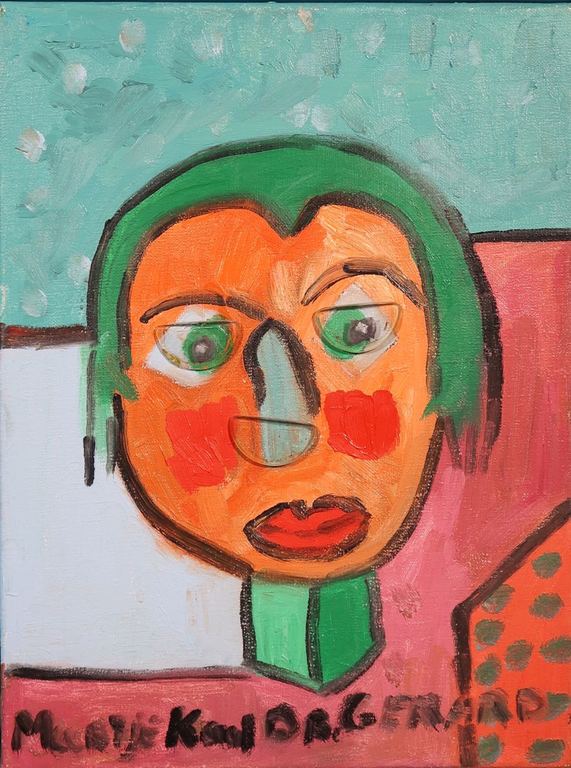 Meertje Kaal: Olieverf en collage op doek, Dr. Gerard - Ingelijst kopen? Bied vanaf 1!