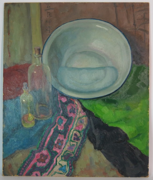 Hans van Dokkum: Olieverf, Stilleven met twee glazen flessen  kopen? Bied vanaf 70!