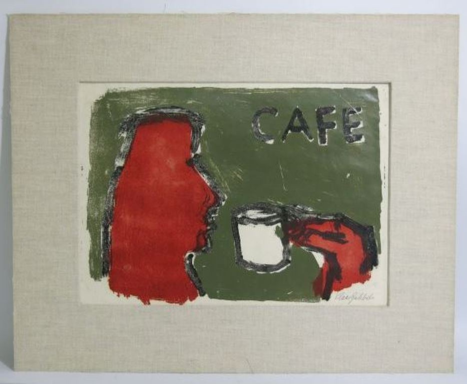 Klaas Gubbels: Kleurenlitho, Cafe verkocht voor € 190!