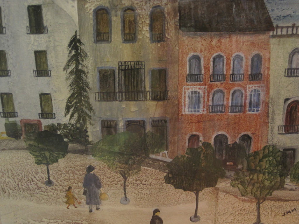 monogram JMM - pastel "Parijs - personen op plein" omstreeks 1950  kopen? Bied vanaf 1!