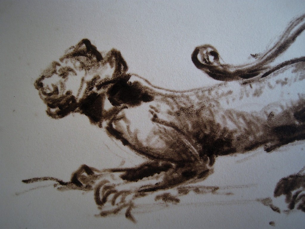 Mooi dubbel Sepiatekening "Luipaard en Gesluierde vrouw" Piet Rezelman 1887-1967 kopen? Bied vanaf 1!