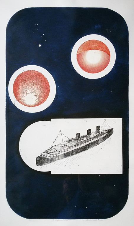 Pierre Cops - A night at sea, ets (mooi ingelijst, groot) verkocht voor € 80!