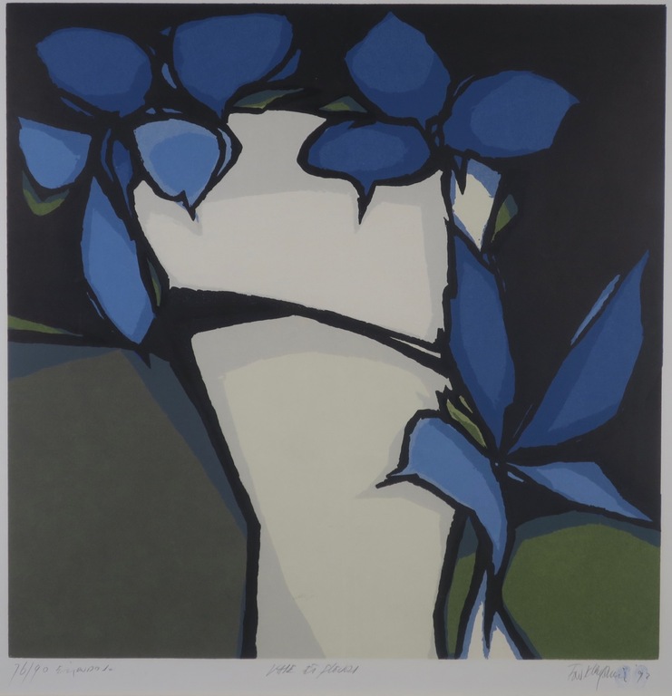 Fon Klement: Boardsnede, Vase en Fleurs - Ingelijst (Groot!) kopen? Bied vanaf 150!