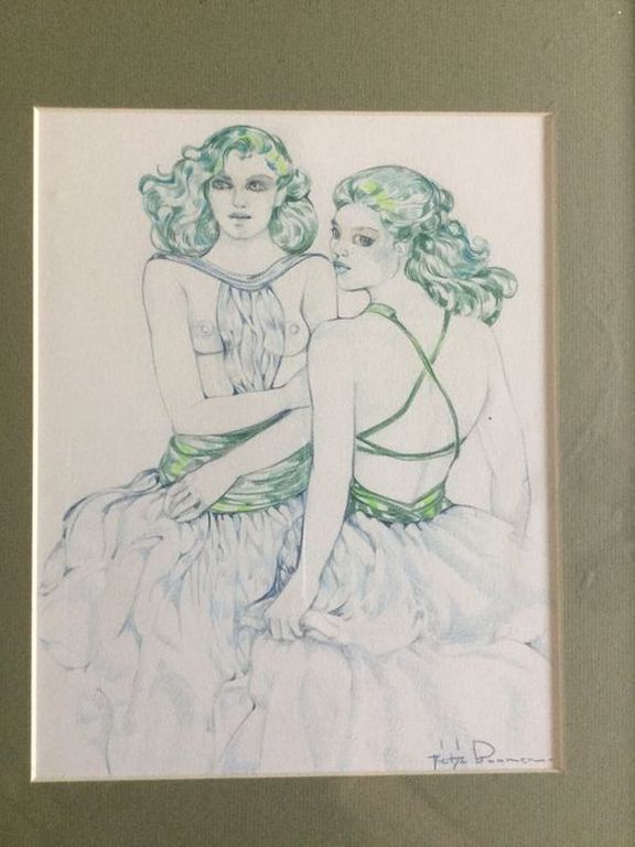  Mietje Boonen : 2 vrouwen - erotische Tekening - ingekaderd - gesigneerd kopen? Bied vanaf 55!