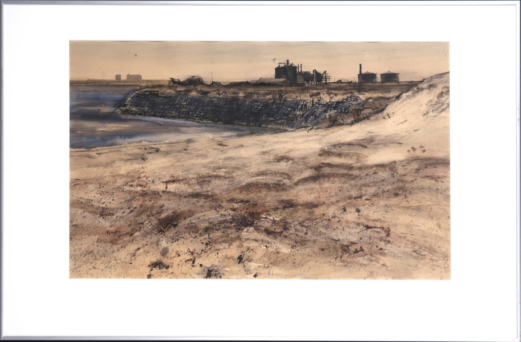 Jan Burgerhout: Aquarel, Botlek 2 - Ingelijst verkocht voor € 40!