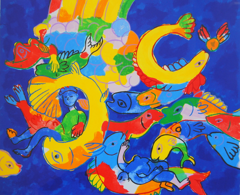 vissen II   zeefdruk  oplage  92/100   kopen? Bied vanaf 55!