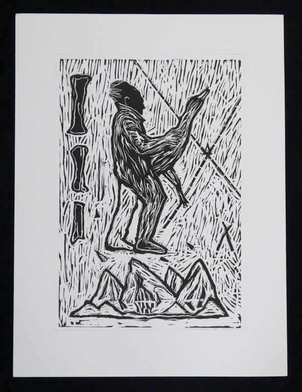 Anne Semler: Houtsnede, Man met vogel kopen? Bied vanaf 1!