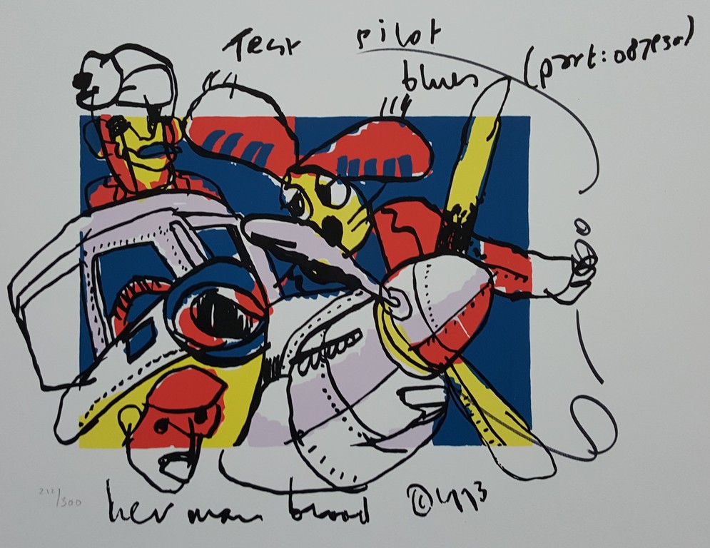 Herman Brood - Test Pilot - gesigneerde zeefdruk op papier - oplage 300 ex. verkocht voor € 68!