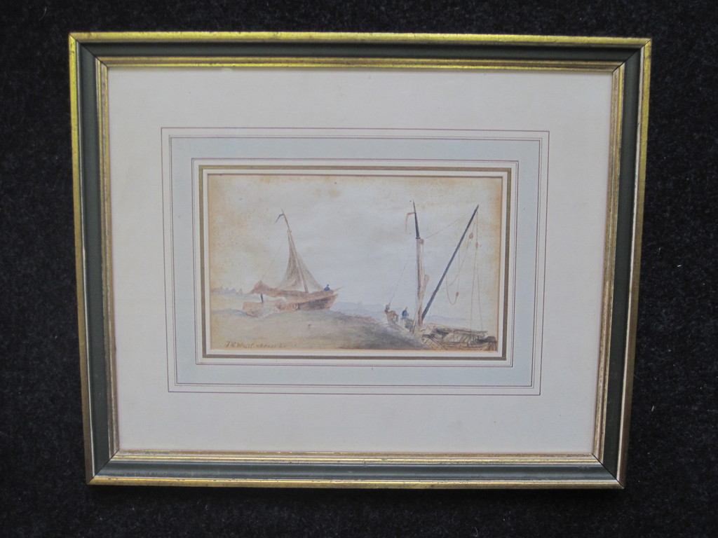 J.H.Weissenbruch 1824-1903 aquarel "bomschuiten aan strand" Haagse School ! kopen? Bied vanaf 1!