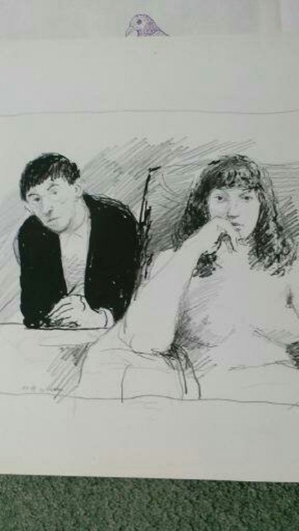 Aat Veldhoen: Rotaprent, Zelfportret met Diny halfnaakt verkocht voor € 65!