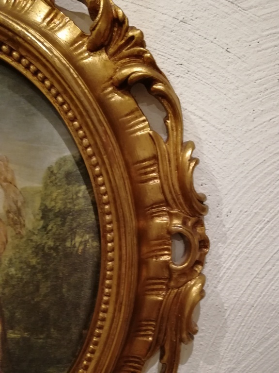 prachtige prent op zijde ingelijst in doorgestoken gipsen en gebronzeerde kader kopen? Bied vanaf 20!
