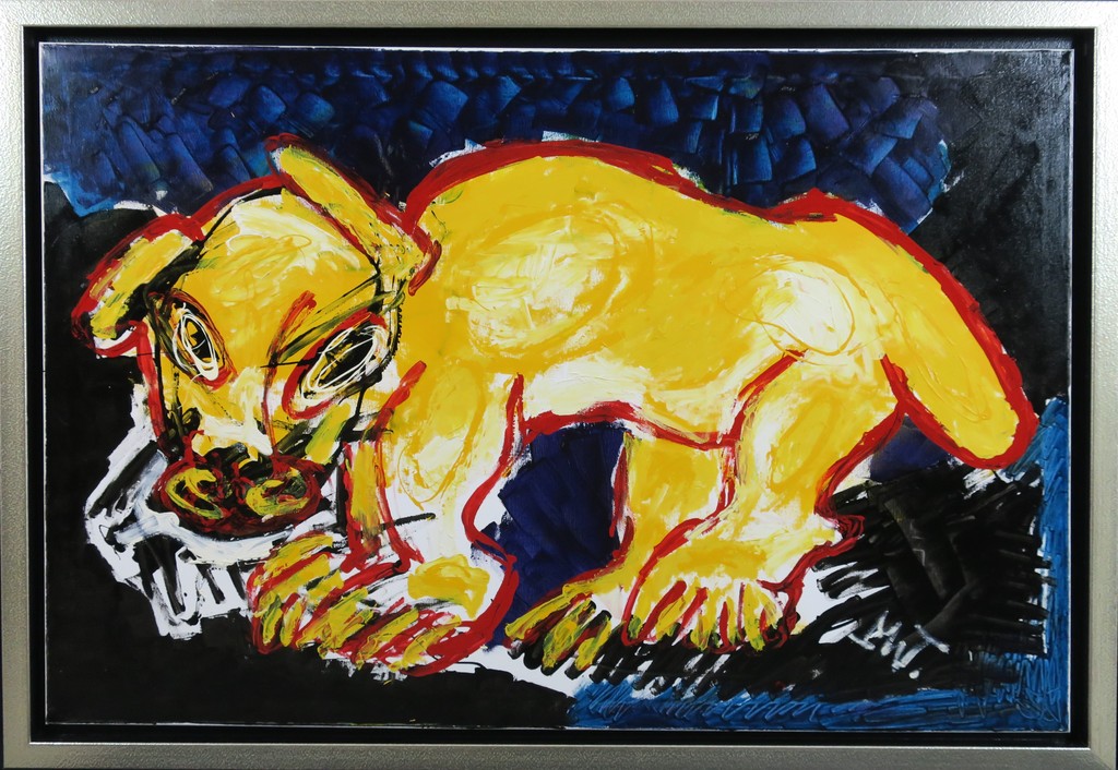 Martin van Wordragen: Gemengde techniek op doek, Het Gouden Beest - Ingelijst verkocht voor € 900!